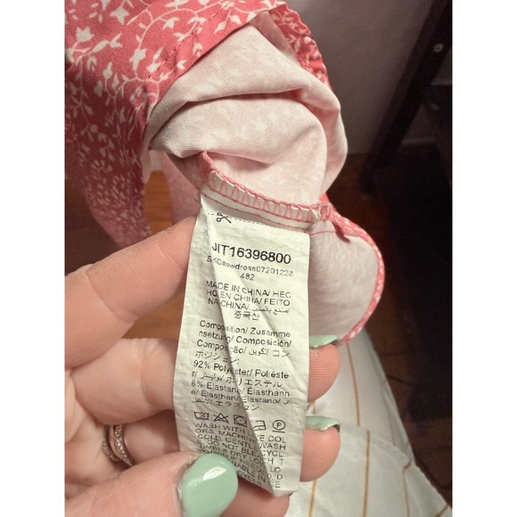 Pink Floral Mini Dress Spaghetti Strap Fit & Flare Sheer Overlay No Tag - Picture 3 of 3